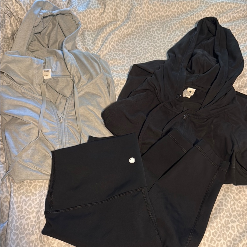 Gray and Black Hooded Activewear Set